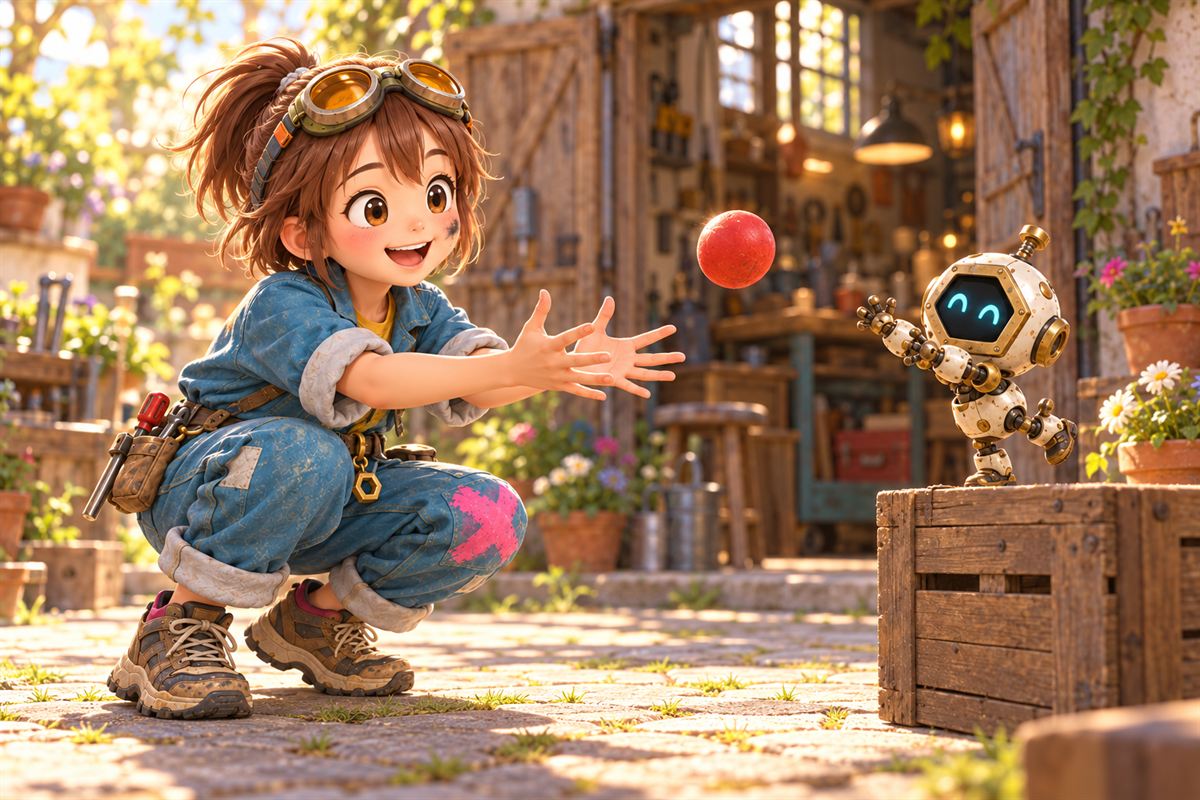 ひばりとナットがボールで遊んでいる
